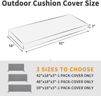 42X18X3 Inch Waterproof Outdoor Couch Bench Cushion Covers Only Replacement Non-Slip Patio Seat Cushion Slipcover with Zipper and Adjustable Straps Gray