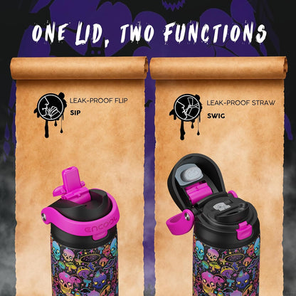 Halloween Gothic Water Bottle with Straw, Stainless Steel Insulated Water Bottle,Leak Proof, One-Touch Flip Lid, BPA Free, Holiday Gifts for Women Men, 24Oz, Trippy Skulls