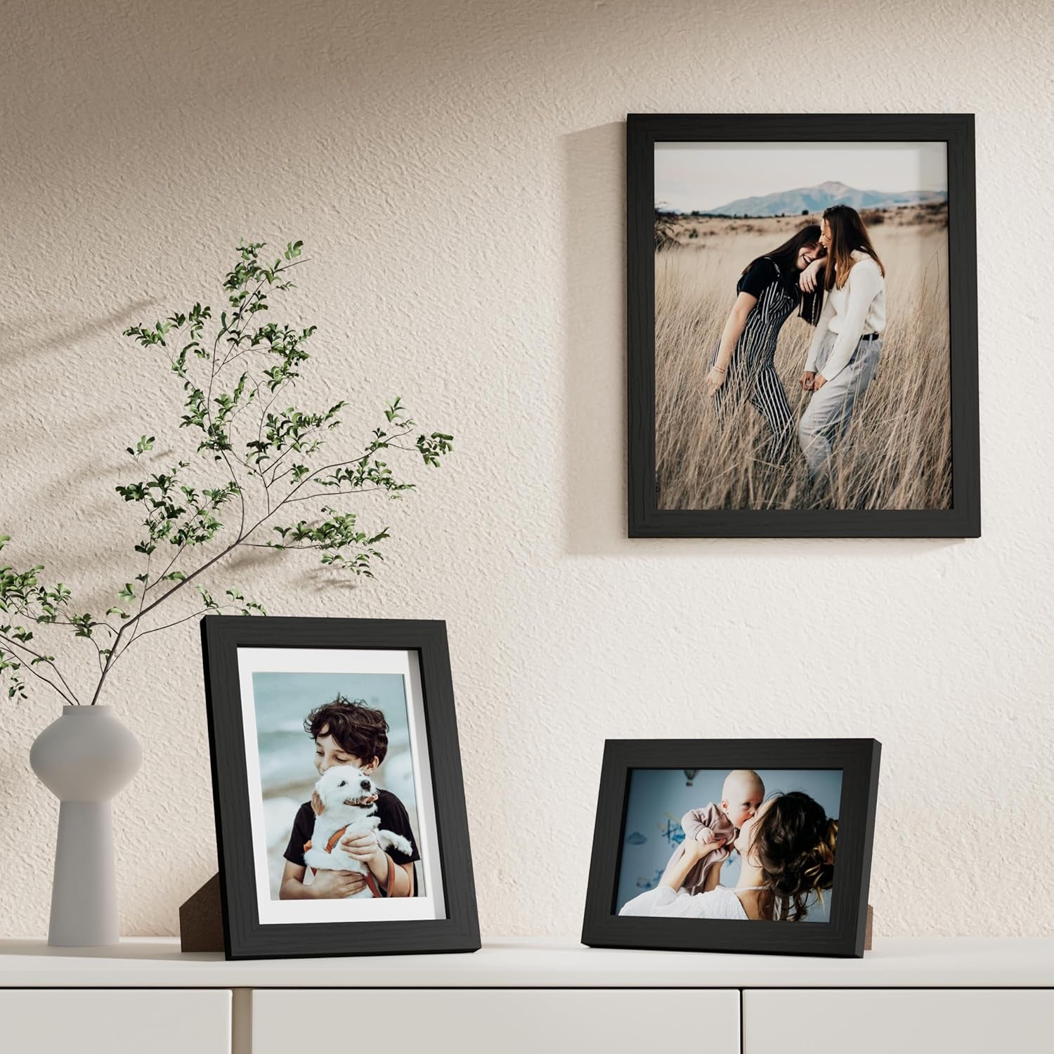 10 Pack Picture Frames Collage Wall Decor, Gallery Wall Frame Set for Wall or Tabletop Display, Engineered Wood and Shatter-Resistant Plexiglass, Multi Sizes with 8X10, 5X7, 4X6 Frames, Black