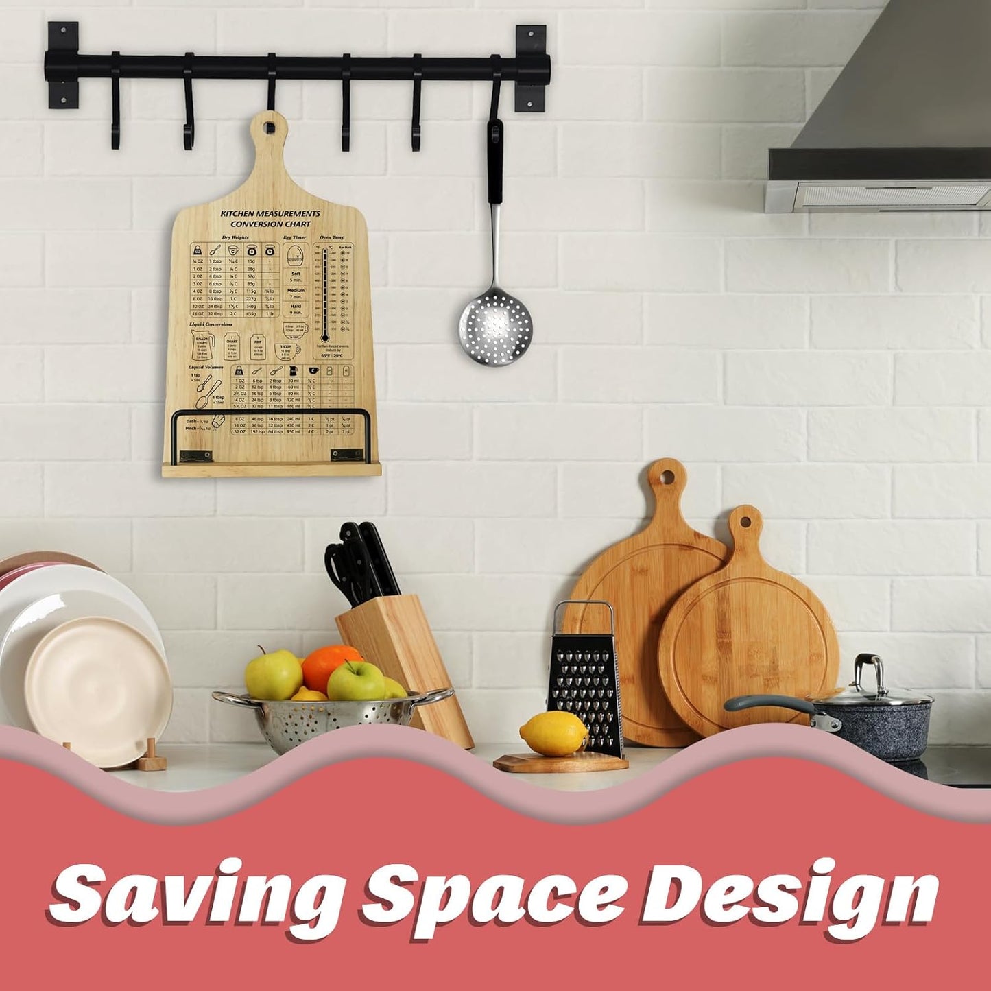 Kitchen Conversion Chart Cookbook Stand, Sturdy Wood Cook Book Holder, Recipe Cookbook Holder Stand with Kitchen Counters, Kitchen Baking Gifts for Women, Accessiores for Holding Cookbook