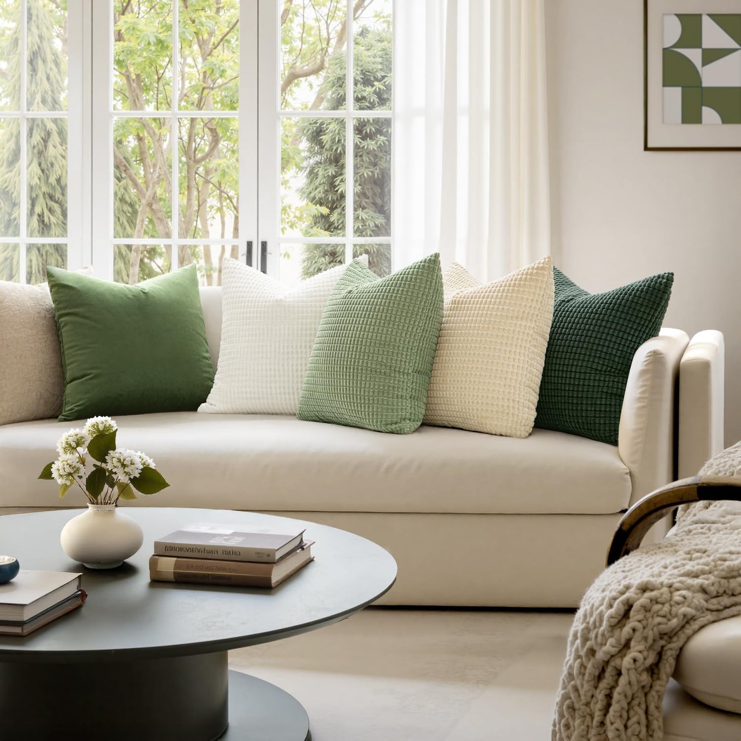 Pack of 2 Pillow Covers 18X18 Inch Granules Soft Corduroy Christmas Decorative Throw Pillow Covers for Couch Cushion Sofa Bedroom Living Room, Dark Green