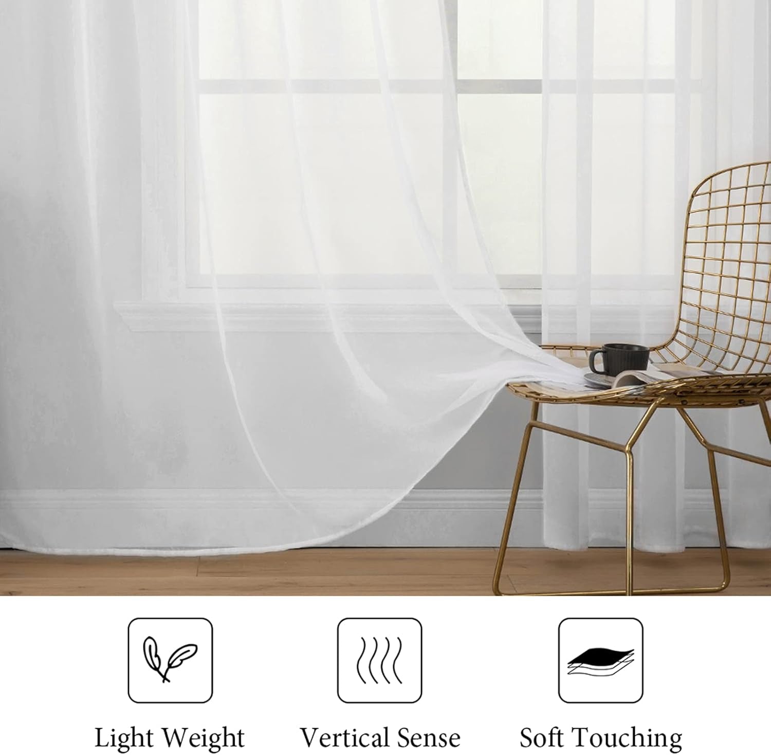 2 Panels Solid Color White Sheer Window Curtains Elegant Window Voile Panels/Drapes/Treatment for Bedroom Living Room (54 X 84 Inches White)