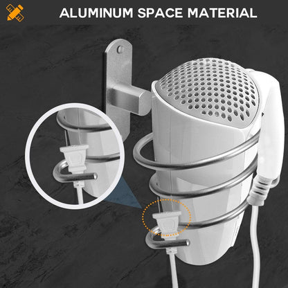 Wall-Mounted Bathroom Hair Dryer Holder in Bright White