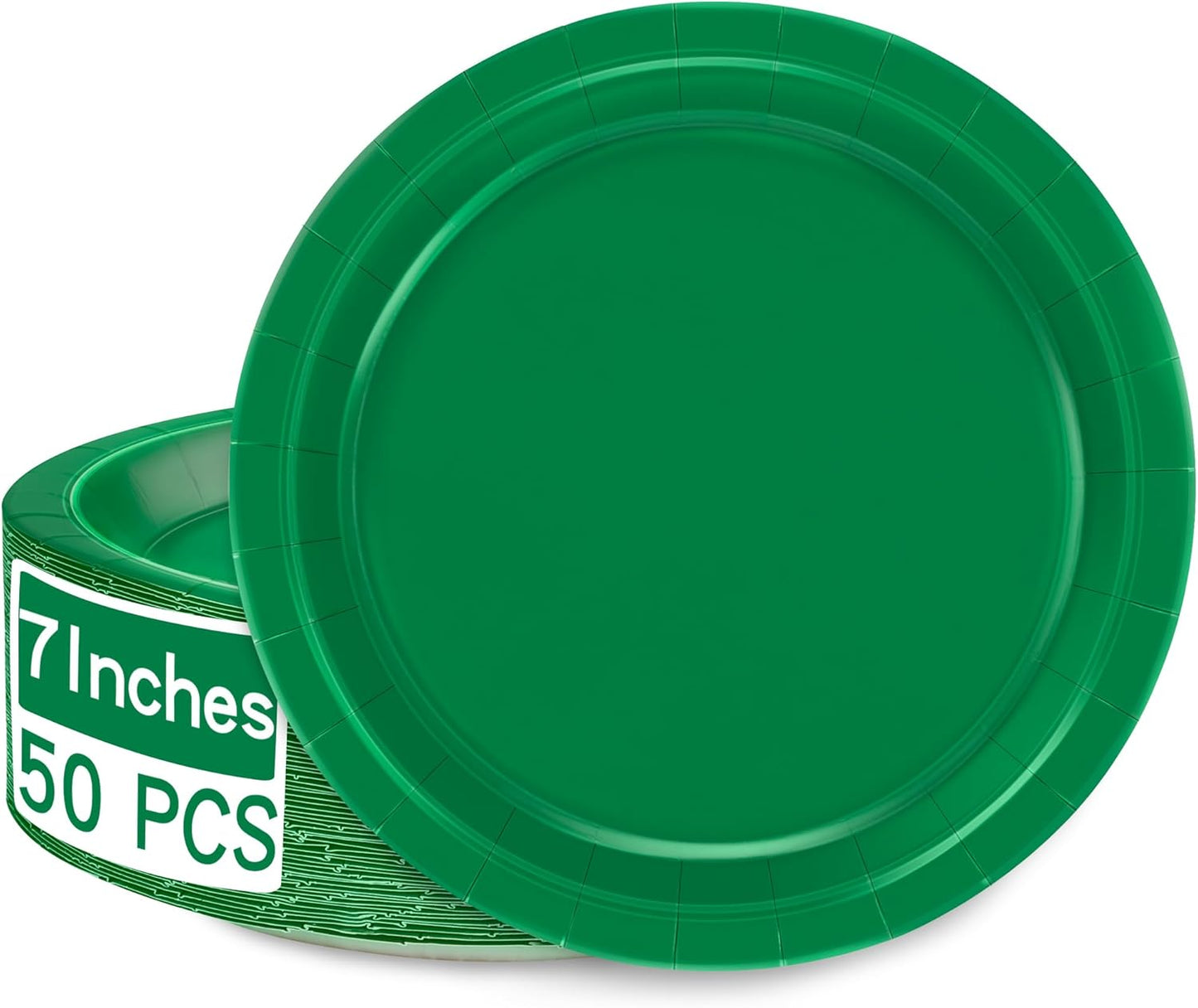 50 PCS Paper Plates, 7 Inches Small Green Plates, Sturdy Disposable Dessert Plates, Heavy Duty Paper Plates, Green Dinnerware, Party Supplies Perfect for Birthdays St Patrick Celebrations
