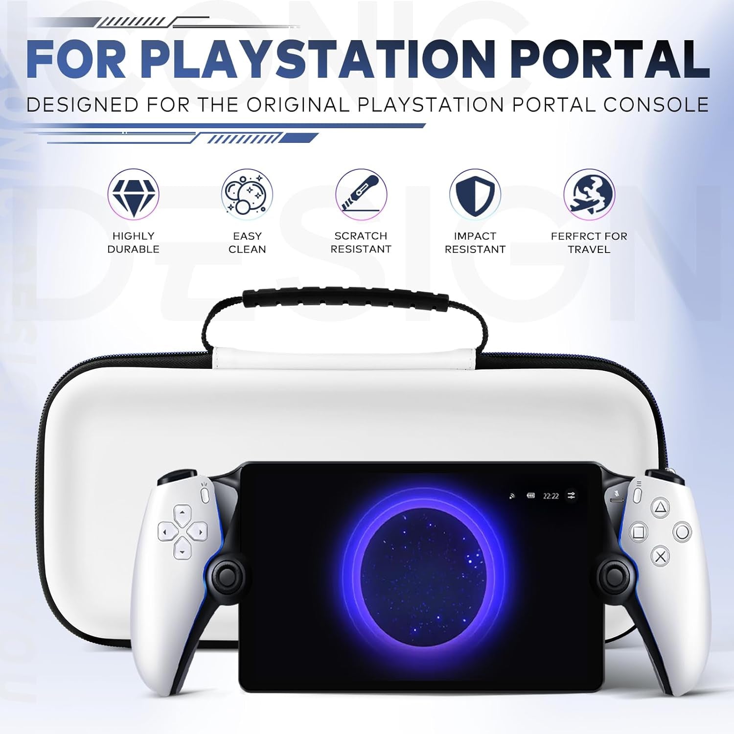 Carry Case for Playstation Portal Remote Player for PS 5 Console Holds Accessories, Portable Hard Shell Pouch Anti-Drop Travel Bag with Protective Storage Mesh Pocket,Travel Friendly, White