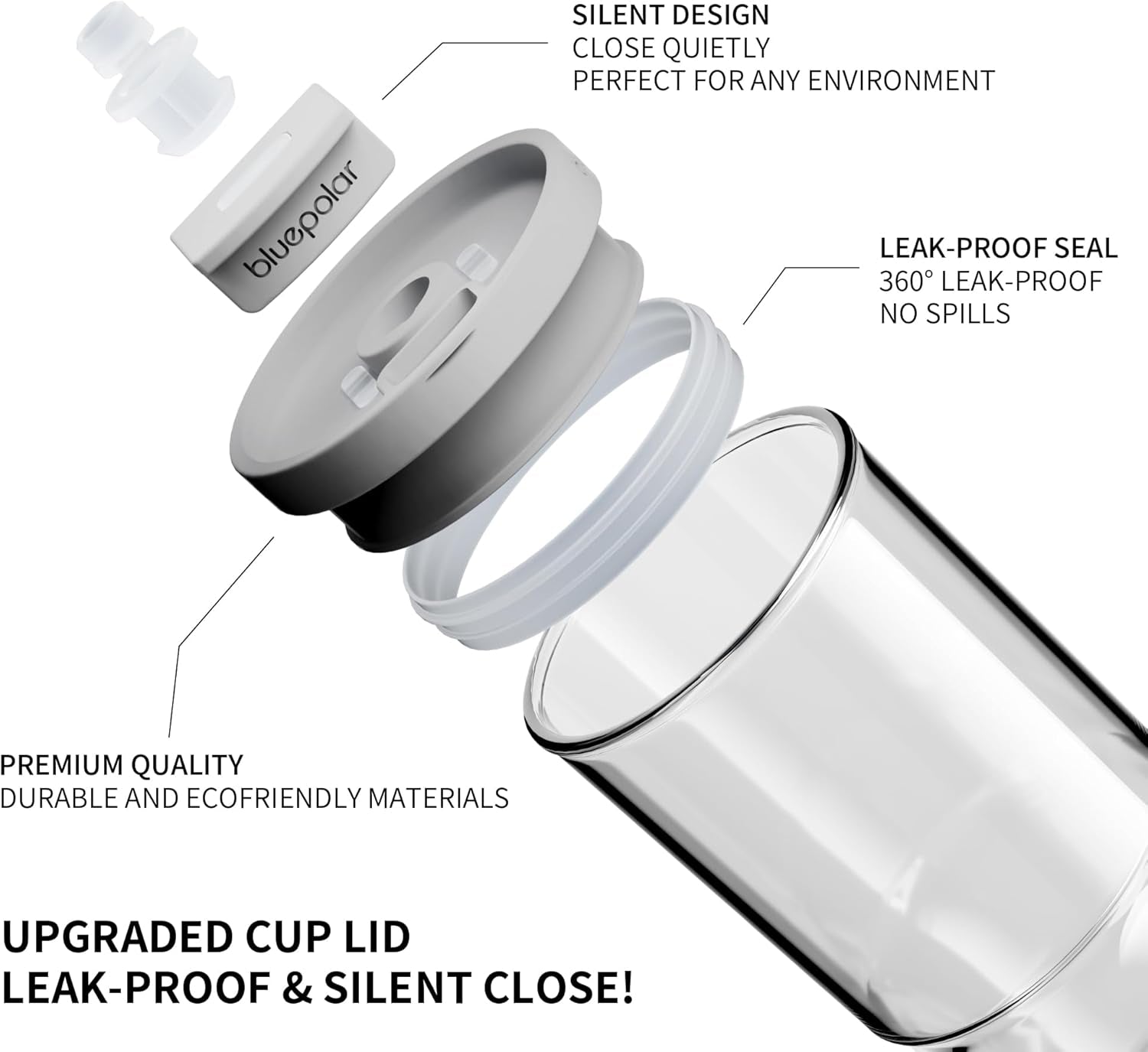 23 Oz Glass Cups with Lids and Straws - Leak-Proof Portable Travel Water Glass Tumbler for Smoothies, Iced Coffee, Matcha, and Cold Beverages - Durable and Eco-Friendly (Grey)