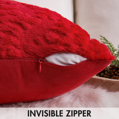 Christmas Red Throw Pillow Covers Snowflakes Decorative 18×18 Inch Faux Wool Winter Festival Couch Pillow Covers Set of 2 Farmhouse Holiday Home Decors for Sofa Livingroom Bed