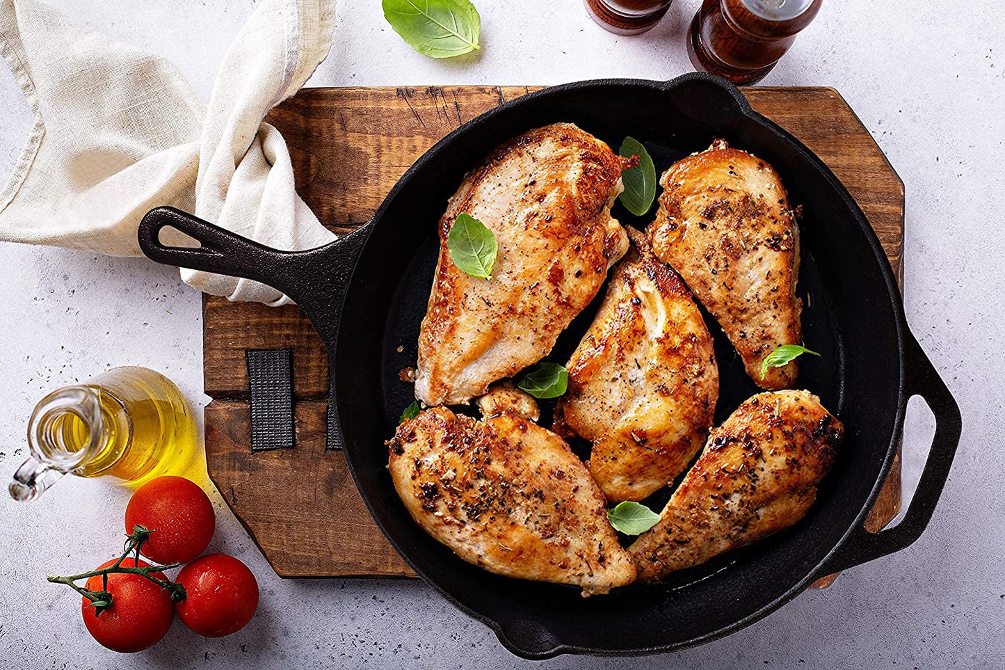 Cast Iron Frying Pan 12 Inch, Cast Iron Chefs Pan, Pre Seasoned Skillet, Safe Grill Cookware for Indoor & Outdoor Use, Black