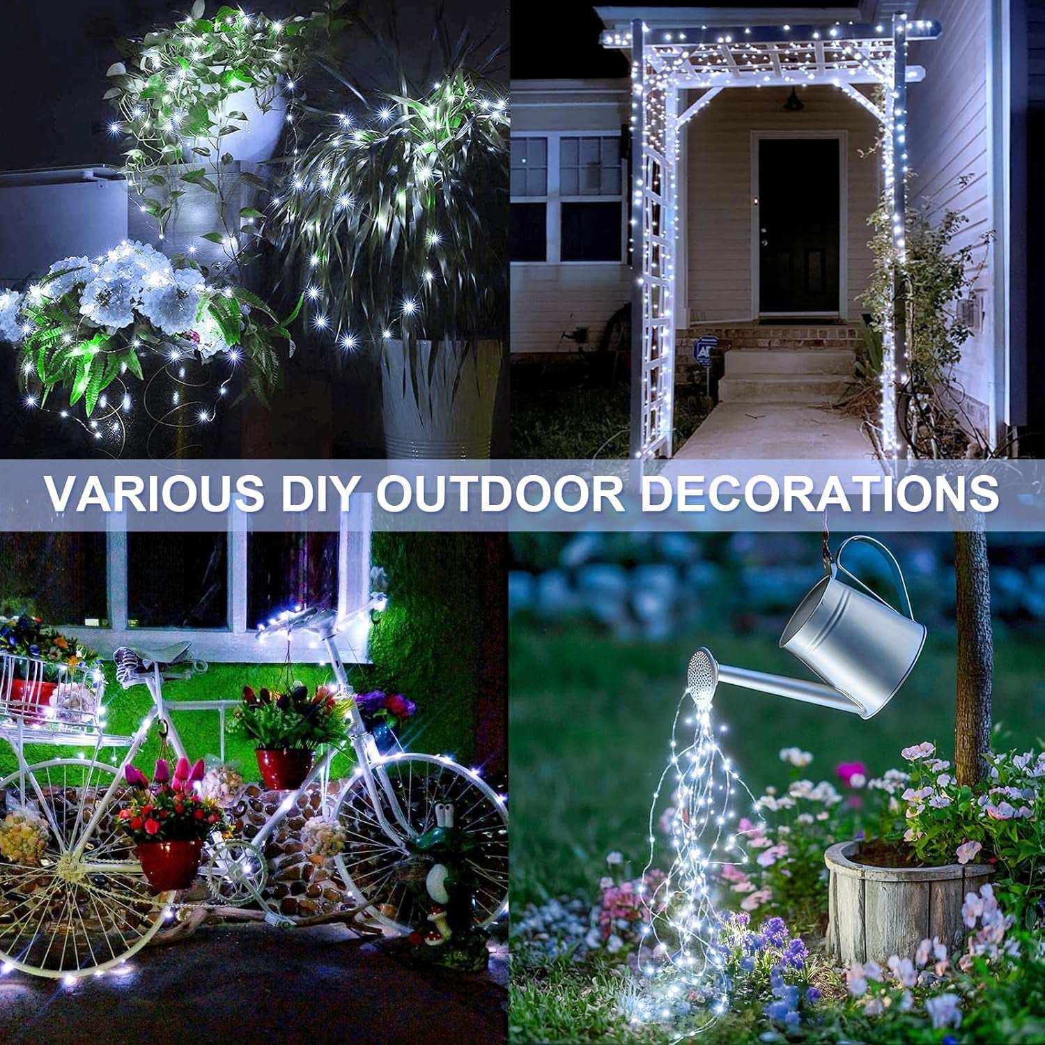 2 Pack Solar String Lights Outdoor Waterproof, Each 33FT 100 LED Solar Lights Outdoor, 8 Modes White Fairy Light for outside Yard Tree Patio Garden Wedding Christmas Decorations