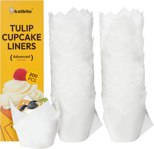 Tulip Cupcake Liners 200PCS, Muffin Baking Cups Prosmooth White