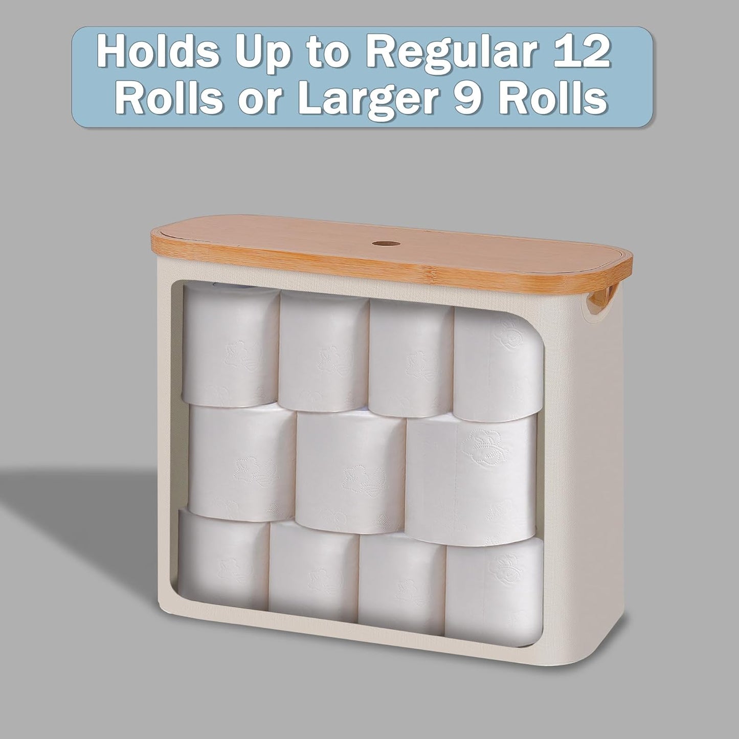 Toilet Paper Basket, Toilet Paper Storage with Lid, Toilet Paper Organizer for Bathroom, Free Standing Toilet Paper Holder with Storage, Beige