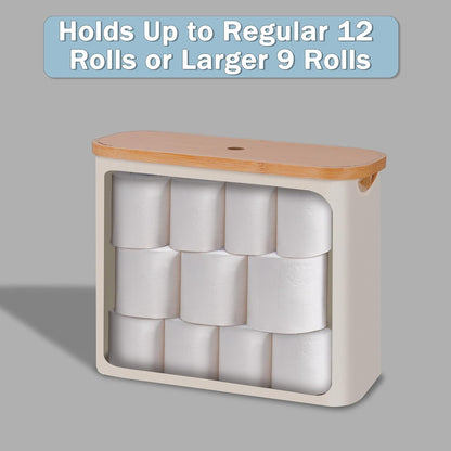 Toilet Paper Basket, Toilet Paper Storage with Lid, Toilet Paper Organizer for Bathroom, Free Standing Toilet Paper Holder with Storage, Beige