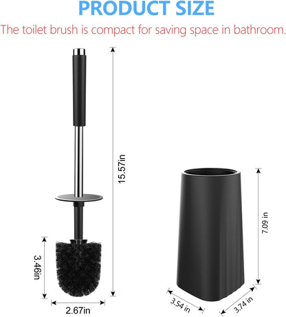 Toilet Brush, Compact Size Toilet Bowl Brush and Holder Toilet Brushes for Bathroom with Stainless Steel Handle Toilet Cleaner Brush with Durable Scrubbing Bristles, Splash-Proof