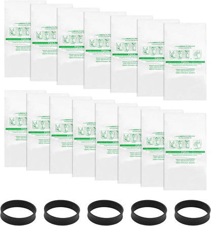15 + 5 Pack HEPA Filter Bags and Belts for Kirby Vacuum Models 204811, 204808, 205811 - Universal White Cloth Bags Compatible with Sentria and All Generations Featuring F-Style and Twist-Style Designs