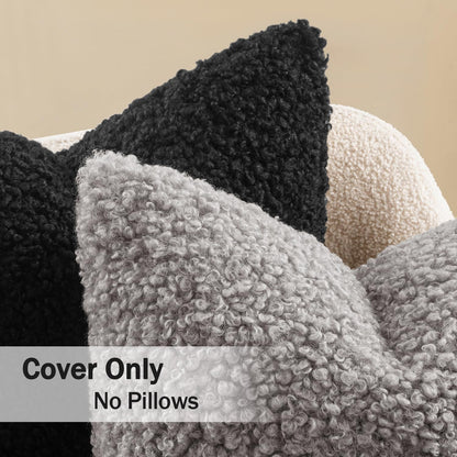 Pack of 2 Throw Pillow Covers 18X18 Inch Neutral Black Faux Fur Decorative Sherpa Pillow Covers Fuzzy Accent Soft Sheepskin Fleece Cushion Cases for Boho Home Decor Couch Living Room Bed