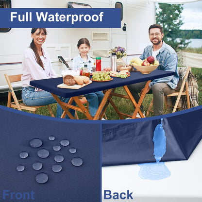 2 Pack 6 Foot Rectangle Elastic Fitted Tablecloth, Waterproof Fabric Table Cover, Washable Polyester Table Cloth for Picnic, Camping, Outdoor (Navy, 30" X 72")