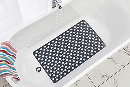 Nonslip Bathtub Mat Extra Soft TPE Bath Mat for Kids, Machine Washable Bathroom Shower Mat(Gray/ 30L X 17W Inch)
