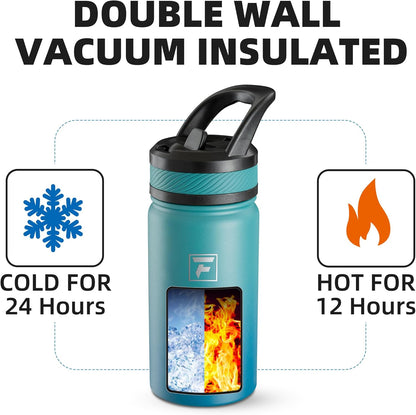 14 Oz Kids Insulated Water Bottle with Straw Lid – Stainless Steel Double Wall Vacuum, Leak-Proof, Bpa-Free Water Bottles for School Boys & Girls(Green Blue)