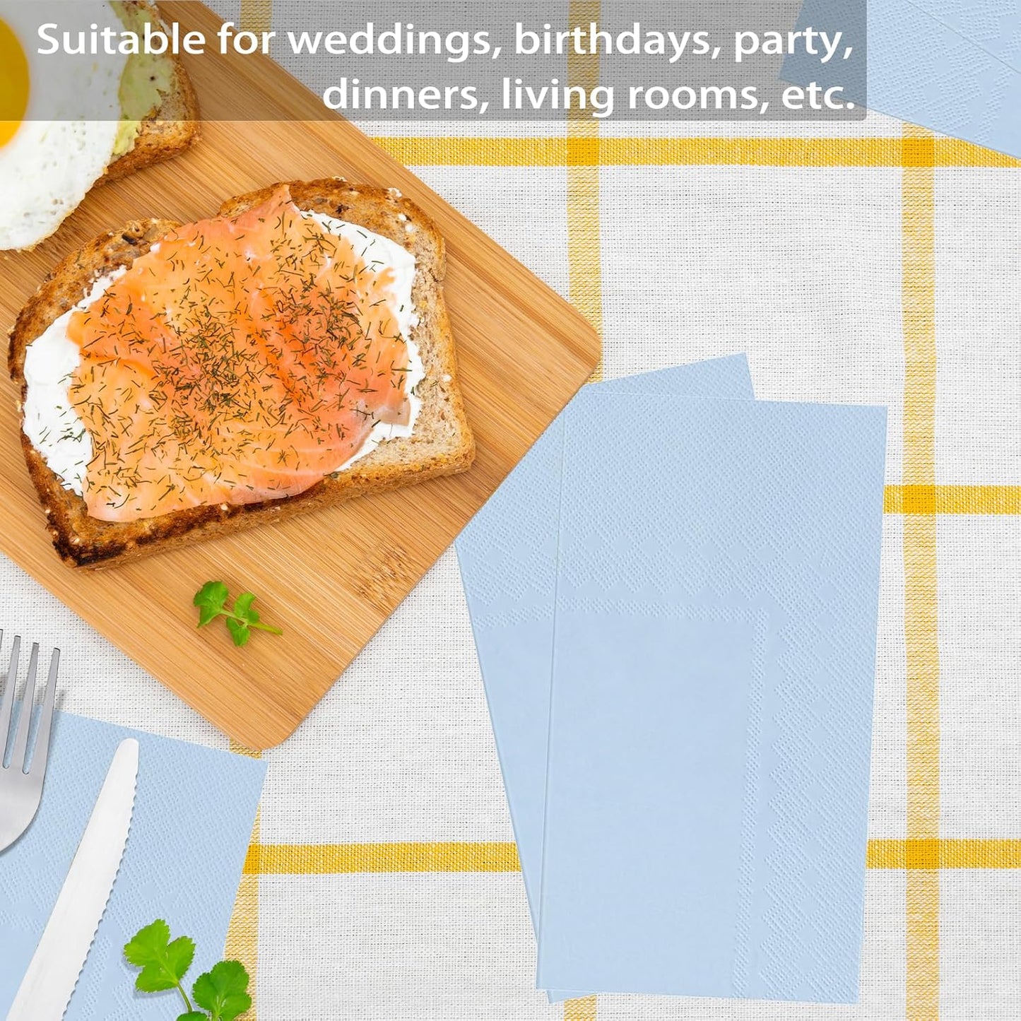 50 Pcs 3-Ply Blue Scalloped Cocktail Napkins Guest Bathroom Napkins Thick Paper Napkins Disposable Party Napkins Beverage Napkins for Birthday, Wedding,Anniversary Party, Baby Shower 13 X 15.7 Inches