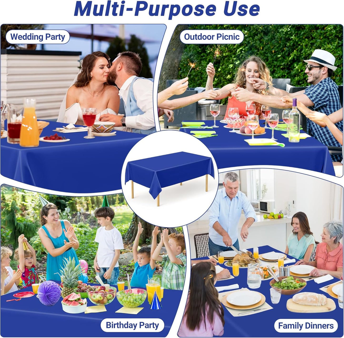 4 PCS Blue Tablecloth, 54 X 108 Inches Plastic Table Cloth Disposable, Table Cloth for Parties, Picnic, Camping and Baby Shower Decorations, Leakproof Table Cover of Indoors Outdoors