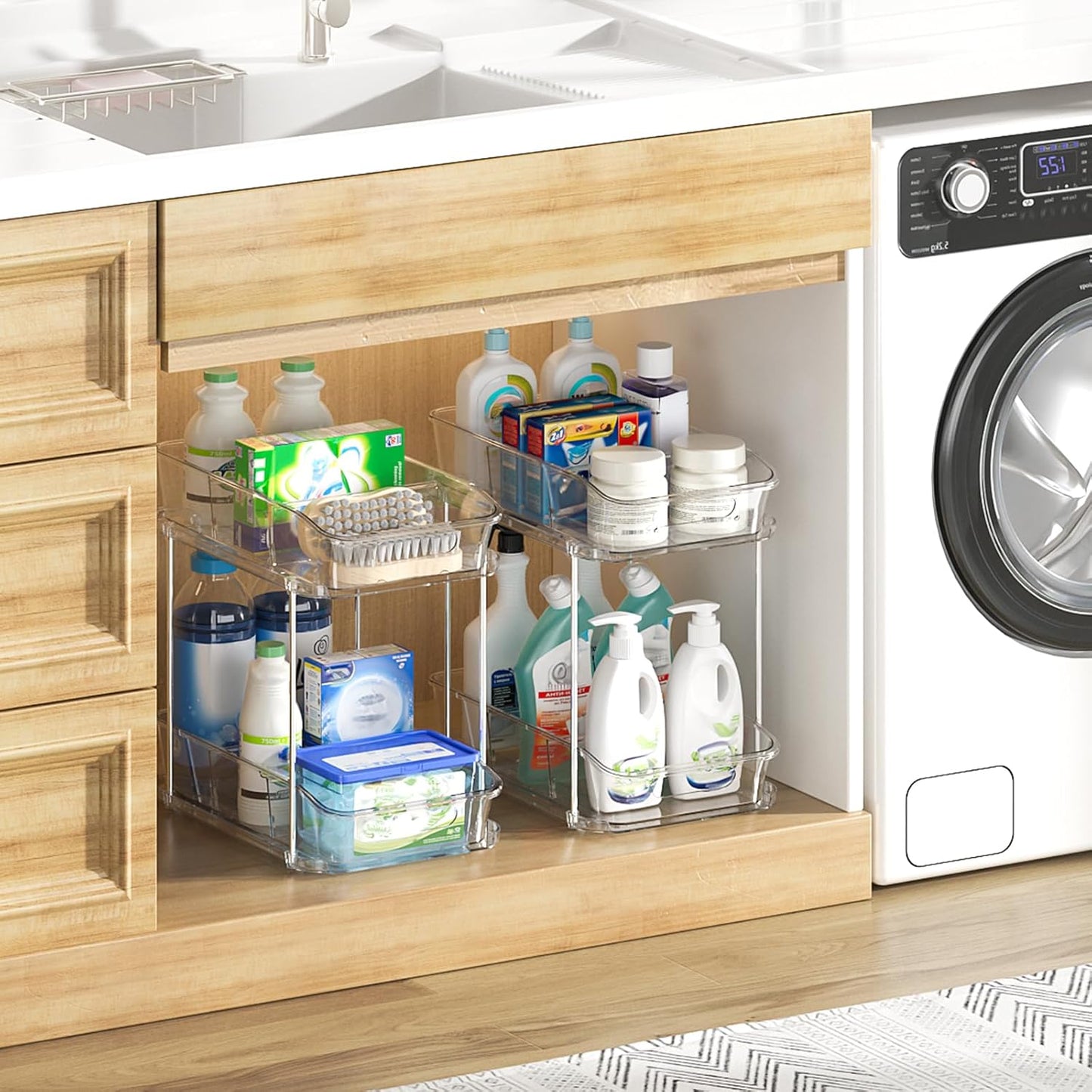 4 Pack Bathroom Organizers and Storage, 2 Tier Clear under Sink Organizer, Pull Out Medicine Cabinet Organizer