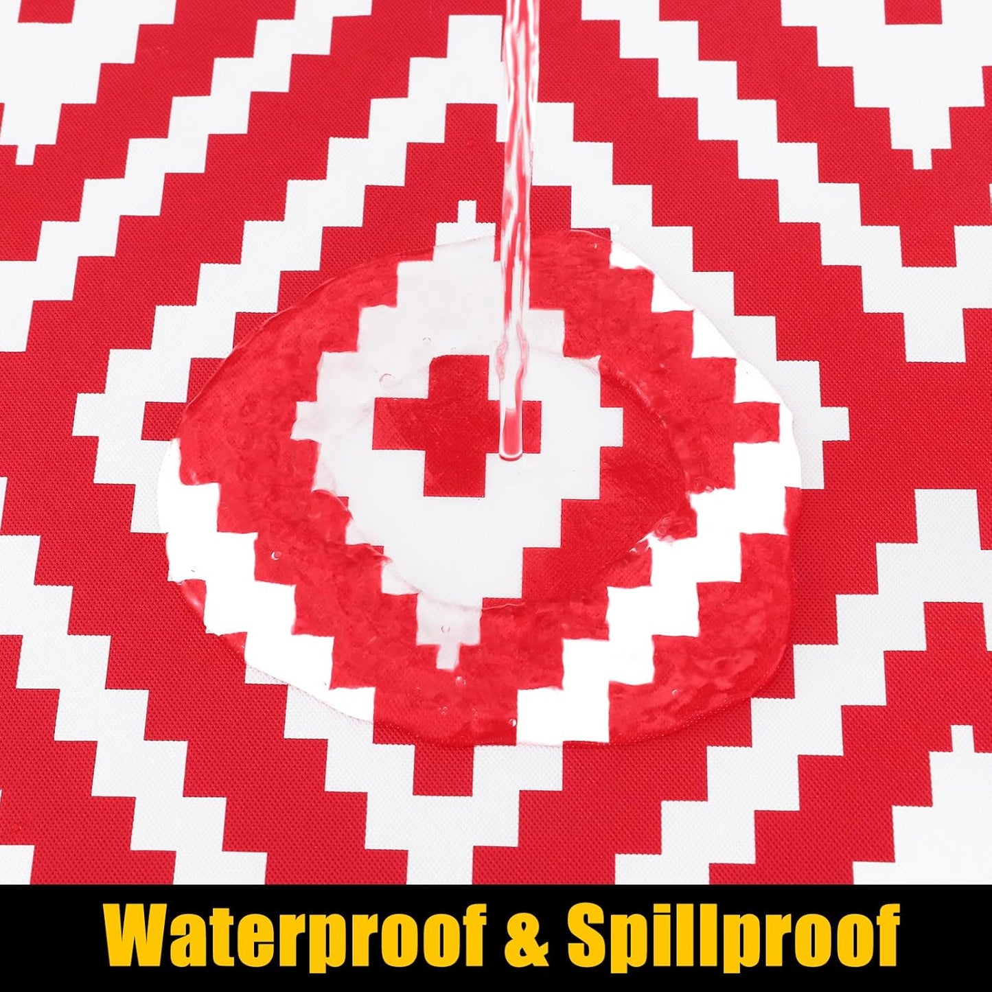 round Picnic Table Cloth, Waterproof Elastic Fitted Outdoor Tablecloths for 36"-44" Tables, Wipeable Flannel Backed Vinyl Table Cover for Camping, Dining and Indoor, Red