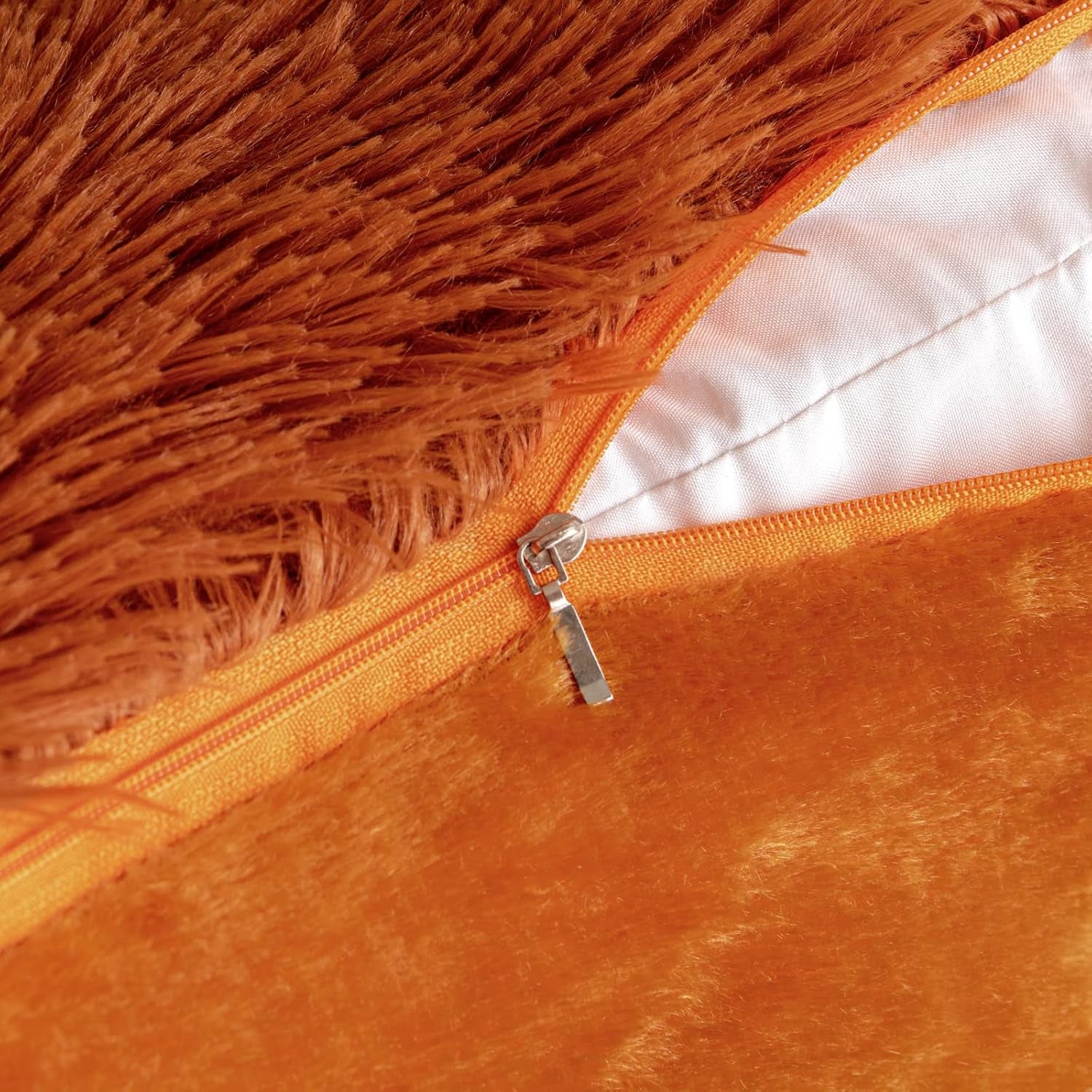 Set of 2 Fall Luxury Faux Fur Throw Pillow Covers Deluxe Decorative Plush Pillow Case Cushion Cover Shell for Sofa Bedroom Car 18X18 Inch Burnt Orange