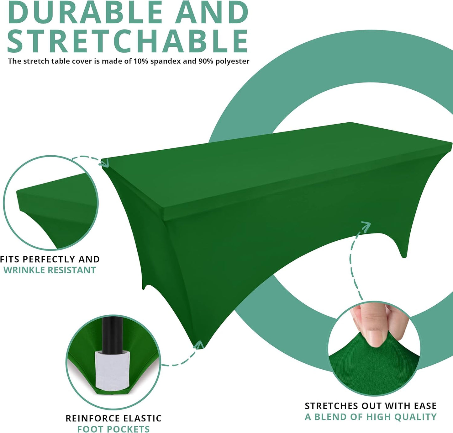 Spandex Tablecloth 2 Pack [6FT, Emerald Green] Tight, Fitted, Washable and Wrinkle Resistant Stretch Rectangular Patio Table Cover for Event, Wedding & Parties [72Lx30Wx30H Inch]