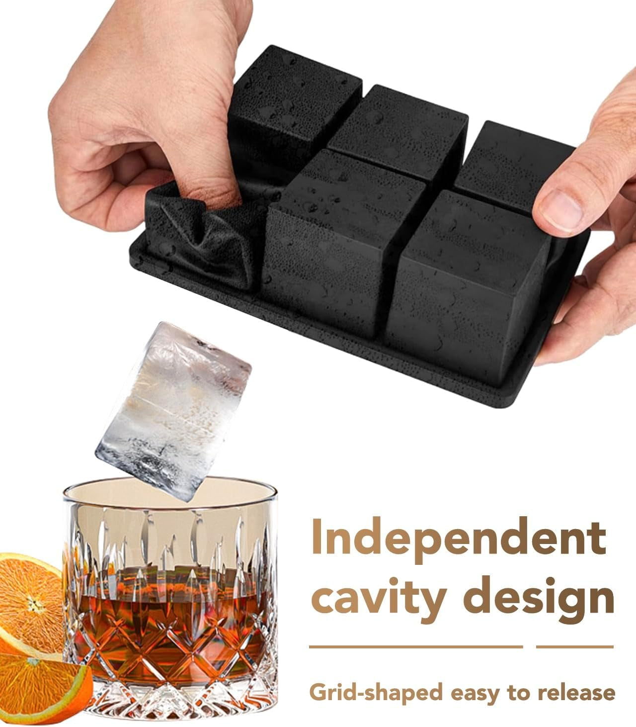 Silicone Ice Cube Trays for Freezer – Large Square Ice Cube Molds, Bpa-Free, Easy-Release Ice Cube Maker for Whiskey, Cocktails & Drinks, Stackable Freezer Ice Molds,Dishwasher Safe(12 Cubes,Black)