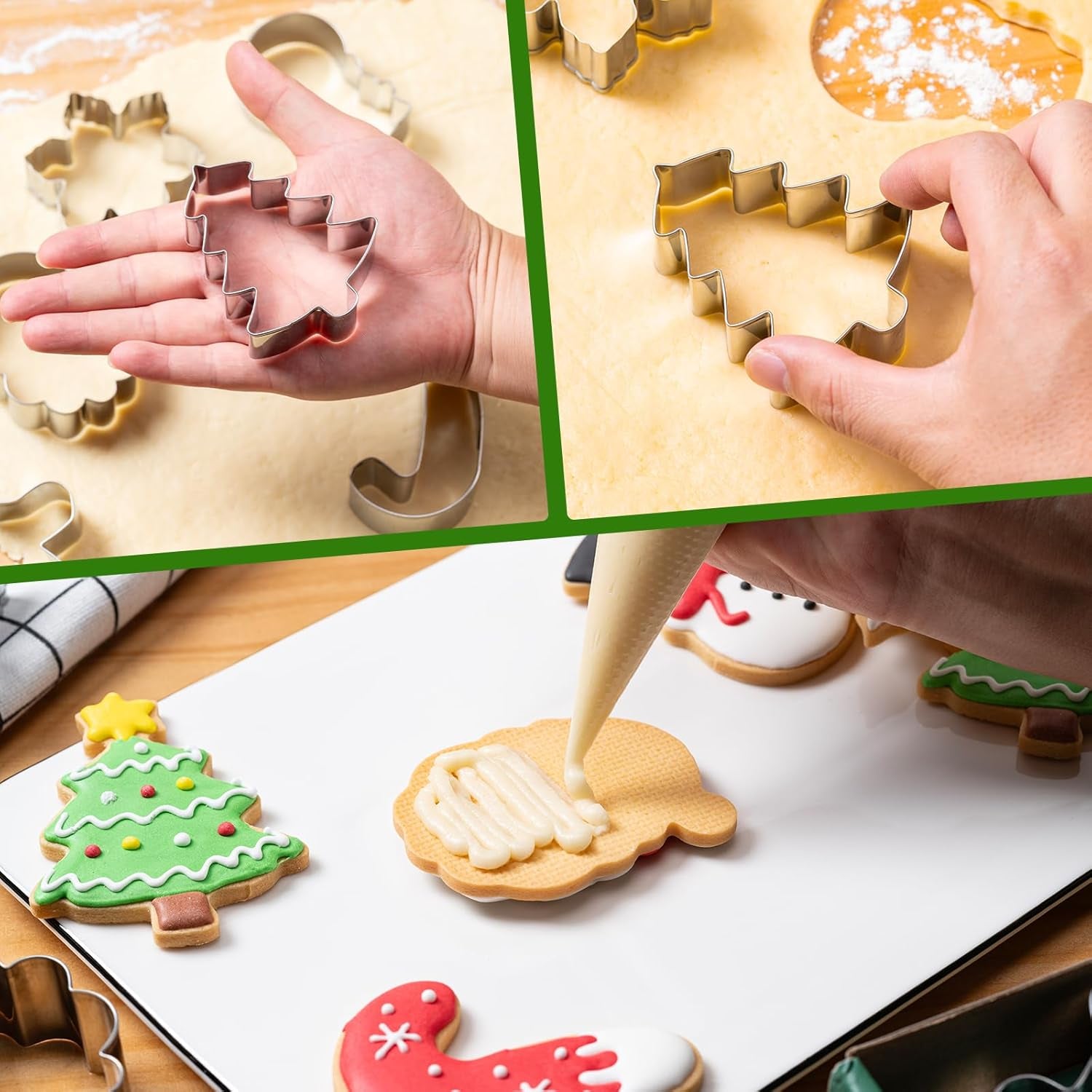 Christmas Cookie Cutters Set 6 Pieces,Stainless Steel Metal Cutter with Christmas Tree, Gingerbread Man, Snowman, Snowflake, Candy Cane, Santa Face Shapes for Holiday