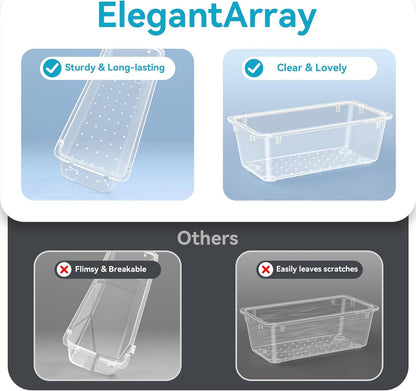 12 PCS Drawer Organizer Set, 4 Sizes Storage Drawer Units, Clear Plastic Makeup Vanity Organizer and Storage Bins for Makeup, Stationeries, Multiple Gadgets for Bathroom, Office, Bedroom