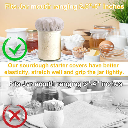 100% Cotton Sourdough Jar Cover,5 PCS Reusable Sourdough Bread Proofing Starter Jar Cloth Covers for Most Glass Mason Sour Dough Crock