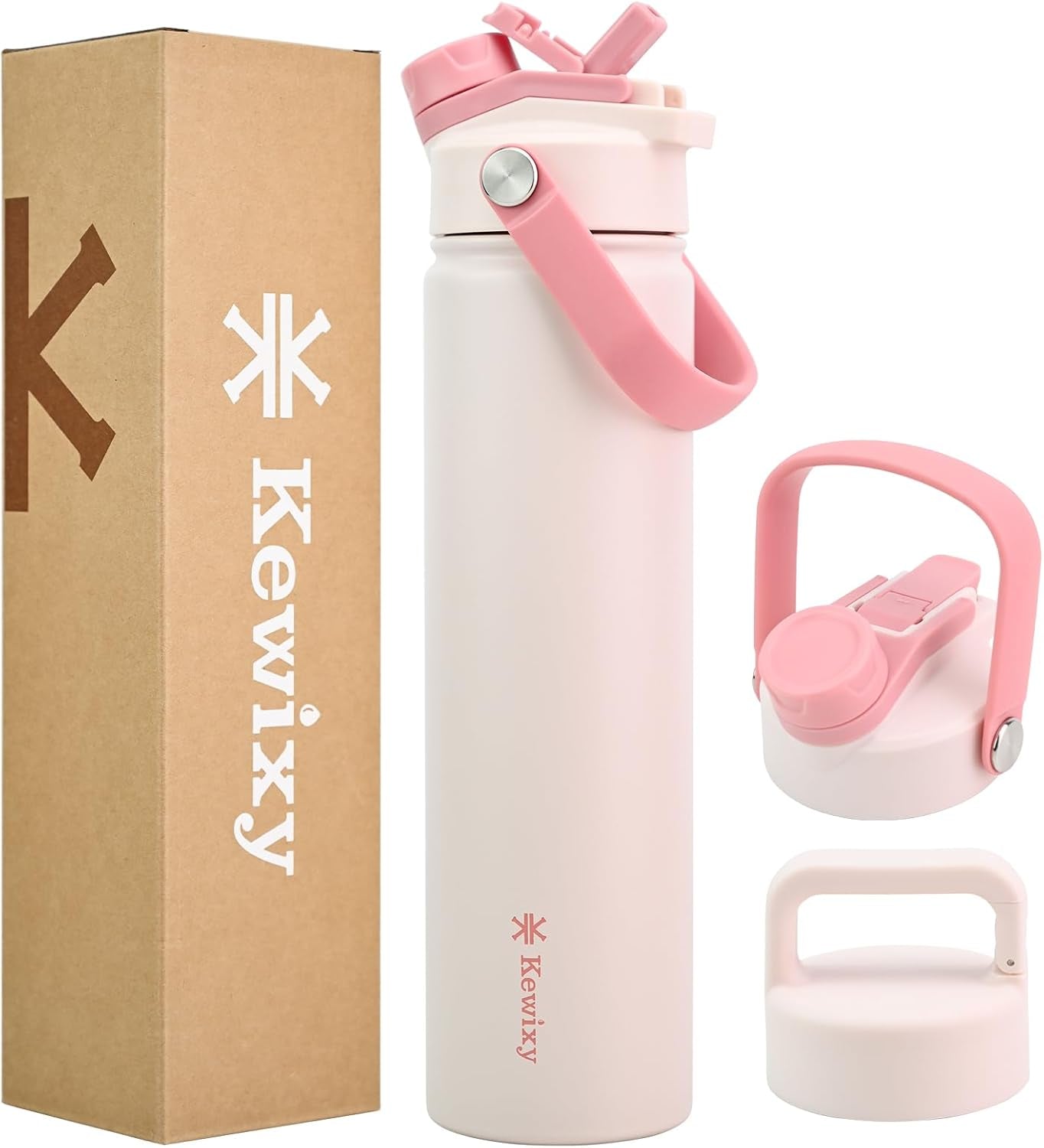 24 oz Stainless Steel Insulated Water Bottle with 2-in-1 Lid, Straw & Spout, Leak-Proof Design, Keeps Cold, Reusable with Handle for Travel, Gym, and School - Pale Pink