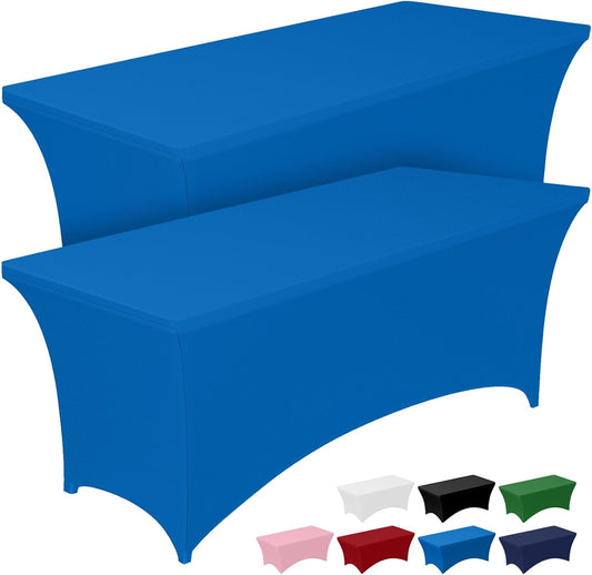 Spandex Tablecloth 6Ft - 2 Pack, Fitted and Tight Cloth for Rectangle Table, Wrinkle-Free and Stretch Table Cover for Party, Wedding, Banquet and Birthday, Blue