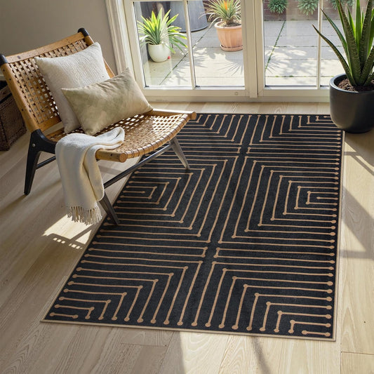 Neutral Geometric 3X5 Easy Jute Rug, Washable Rugs for Bedroom Entryway Outdoor Patio Porch Carpet, Farmhouse Rhombus Non Slip Non Shedding Black Carpet for Kitchen Entrance Balcony