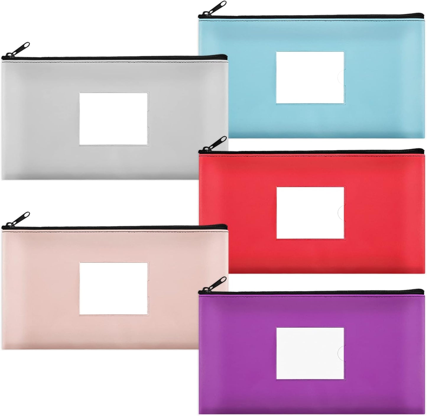 5-Pack Money Bags with Zipper, PU Leather Bank Deposit Bags, Waterproof Money Pouch for Organize Cash, Coins, Cosmetics, Invoice, Bills, Tools, 11.5 X 6.2 Inches, Light Colors