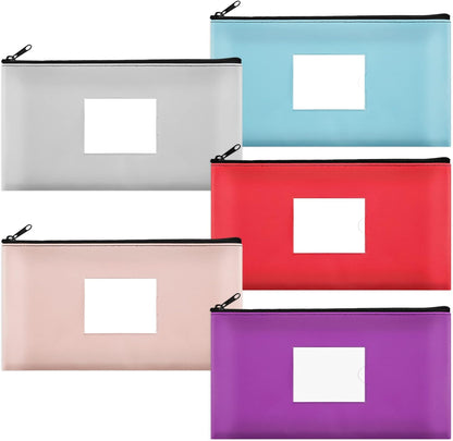 5-Pack Money Bags with Zipper, PU Leather Bank Deposit Bags, Waterproof Money Pouch for Organize Cash, Coins, Cosmetics, Invoice, Bills, Tools, 11.5 X 6.2 Inches, Light Colors