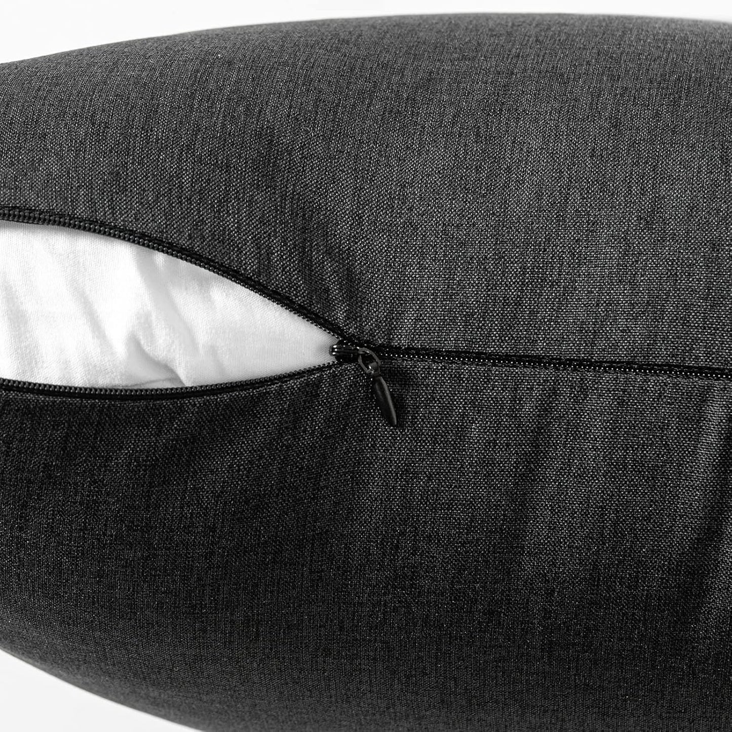 Pack of 2 Decorative Outdoor Solid Waterproof Throw Pillow Covers Faux Linen Garden Farmhouse Cushion Cases for Halloween Patio Tent Balcony Couch Sofa 12X12 Inch Black