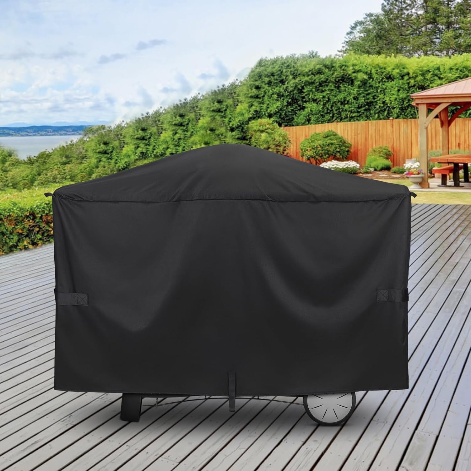 Grill Cover Compatible with Weber Q2000 Q300 Q3000 Q3200 Series with Cart, Compared to Weber 7112, Heavy Duty Waterproof Full Length BBQ Grill Cover 57 Inch, All Weather Protection, Black