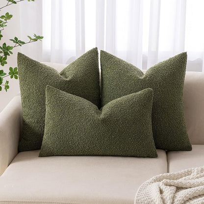 Textured Boucle Throw Pillow Cover Olive Green Accent Solid Lumbar Spring Pillow Case Decorative Soft Pack of 1 Couch Cushion Chair Sofa Bedroom Livingroom Home Decor,12X20 Inch