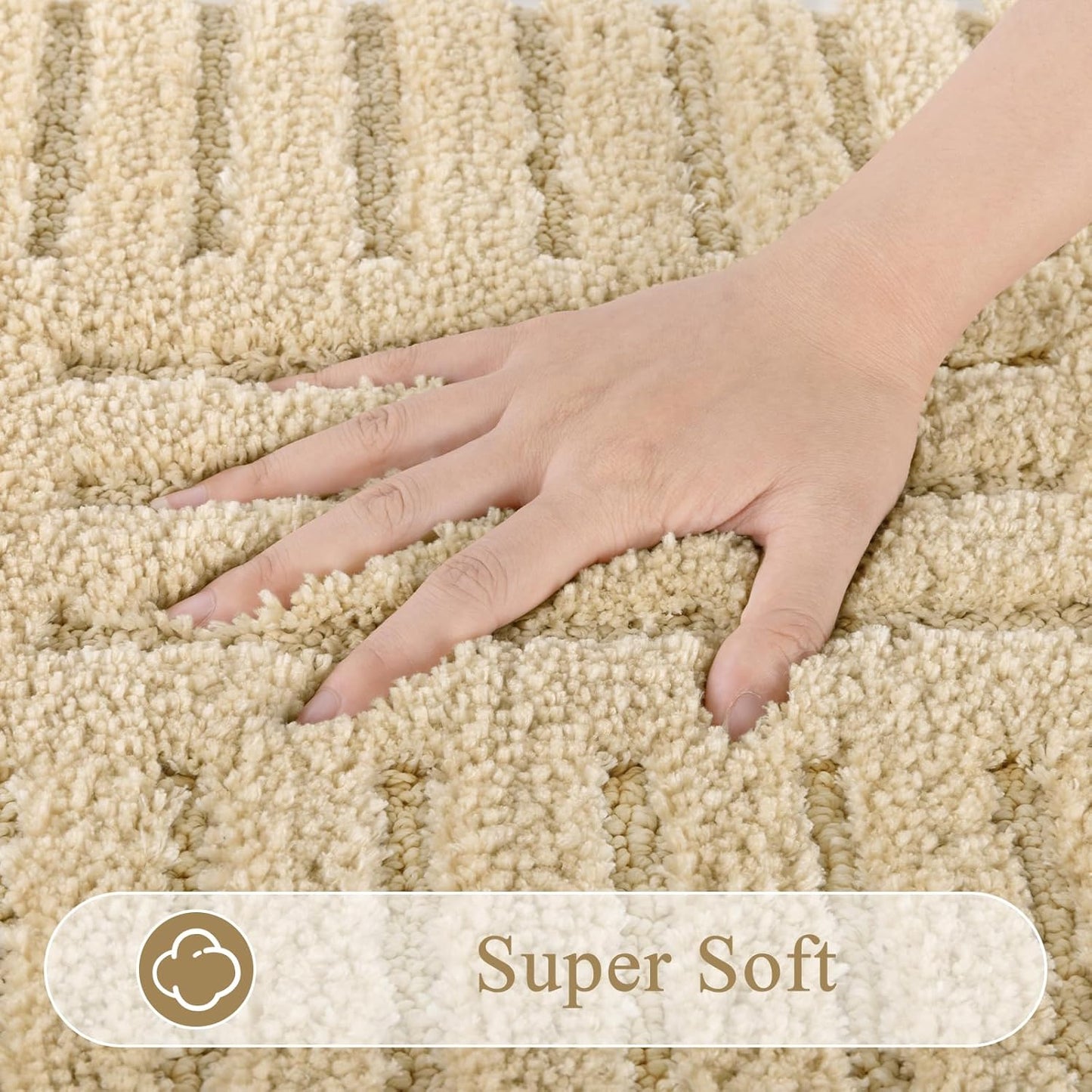 Boho Small Bathroom Rugs 24"X16" Extra Soft Absorbent Microfiber Bath Mats Home Decor Non Slip Bath Rugs Machine Washable Shaggy Carpet for Bath Room Floor Shower Bathtub, Beige 1'4" X 2'