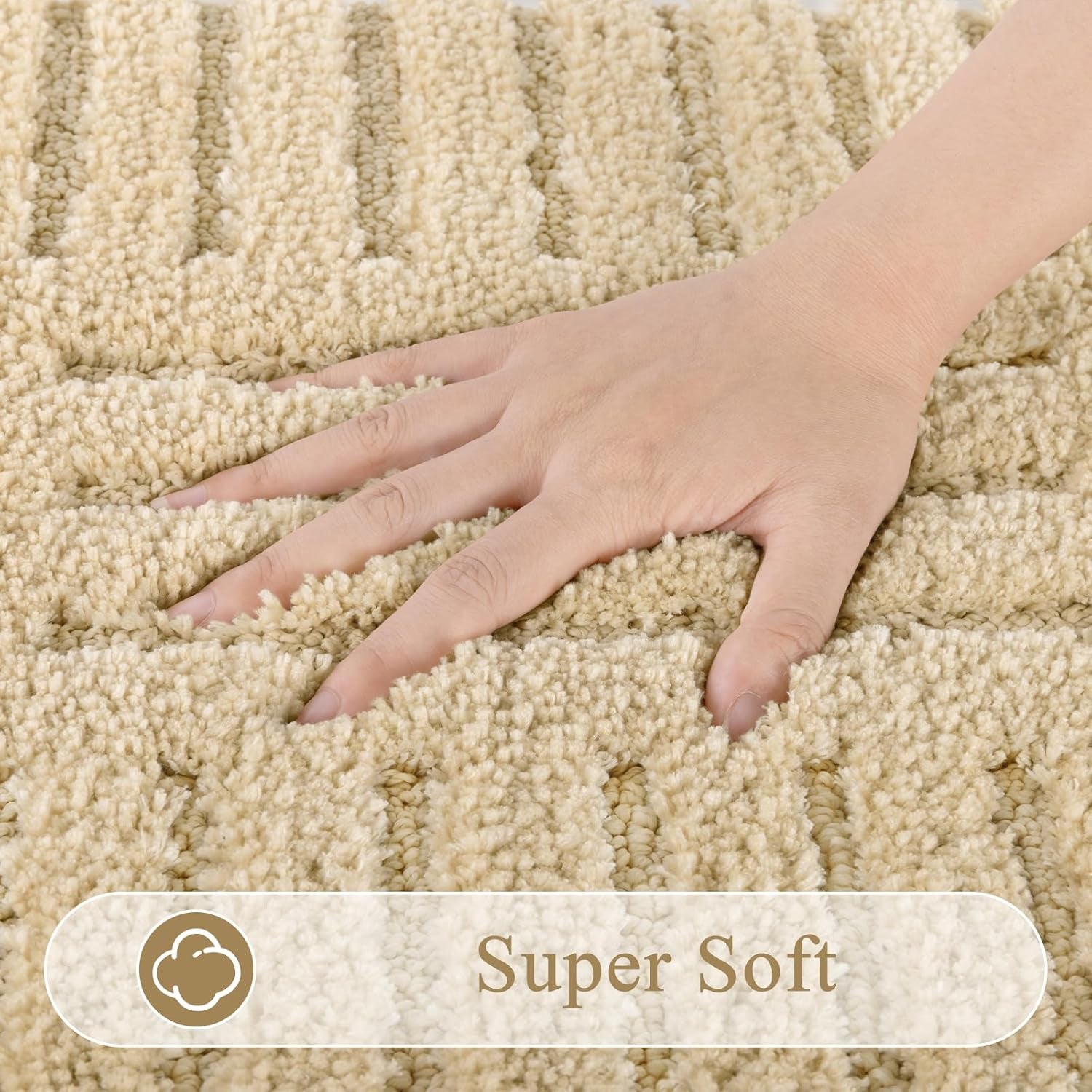 Boho Small Bathroom Rugs 24"X16" Extra Soft Absorbent Microfiber Bath Mats Home Decor Non Slip Bath Rugs Machine Washable Shaggy Carpet for Bath Room Floor Shower Bathtub, Beige 1'4" X 2'