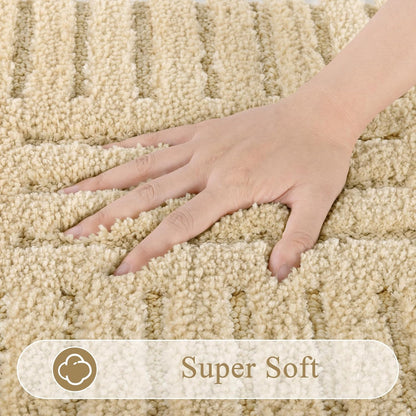 Boho Small Bathroom Rugs 24"X16" Extra Soft Absorbent Microfiber Bath Mats Home Decor Non Slip Bath Rugs Machine Washable Shaggy Carpet for Bath Room Floor Shower Bathtub, Beige 1'4" X 2'