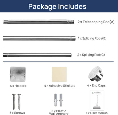 2 Pack Adjustable Spring Tension Curtain Rods 32 to 66 Inches, Stainless Steel Chrome Shower Rod No Drilling for Window, Bathroom, Closet, Room Divider, 7/8" Diameter