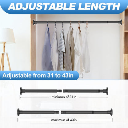 Black Shower Curtain Rod 32 to 43 Inch,1 Inch Diameter Adjustable Spring Tension Stainless Steel Telescoping Rod,Easy Install,No Rust