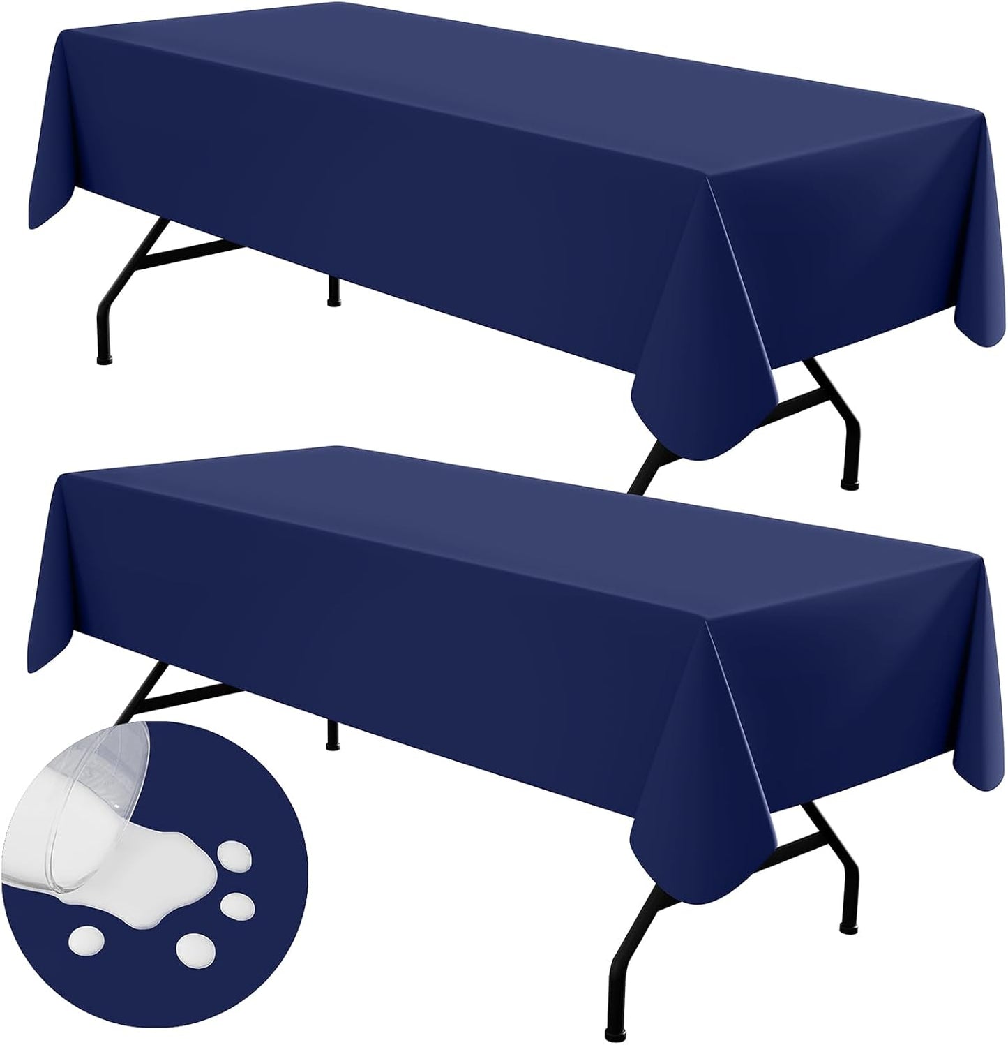 2 Pack Rectangle Vinyl Tablecloth, Waterproof Spillproof Plastic Flannel Backed Table Cloth, Wipe Clean Table Cover for Dining Table, Buffet Parties and Camping (Navy Blue, 52" X 70")
