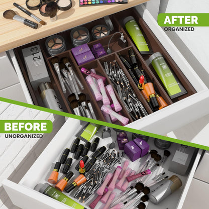 Expandable Drawer Organizer, Adjustable Kitchen Drawer Organizer, Bamboo Drawer Dividers Organizer for Kitchen, Silverware, Flatware, Living Room (Brown, 6-8 Compartment (1-Pack))