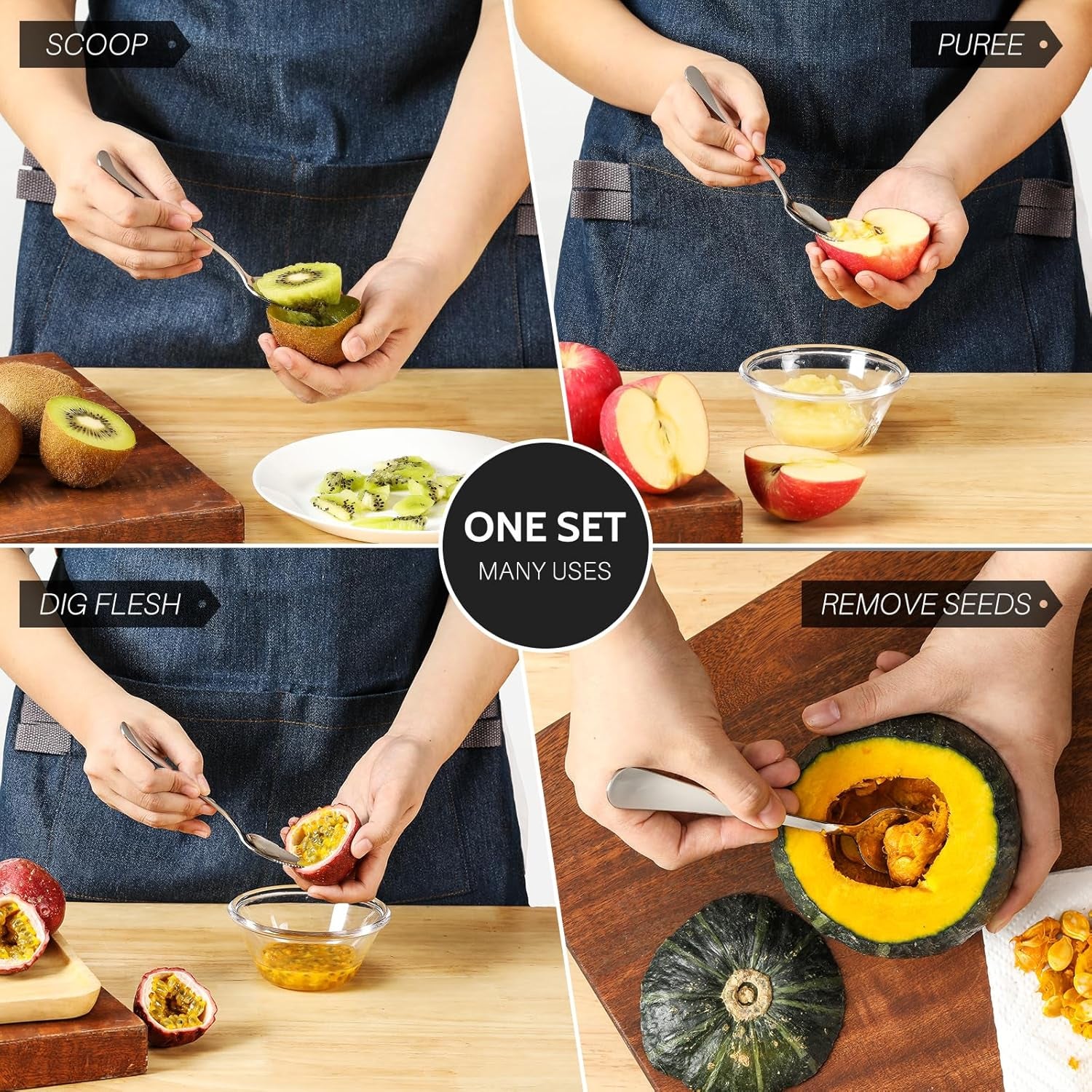 4-Piece Grapefruit Spoons and Grapefruit Knife, 18/8 Stainless Steel