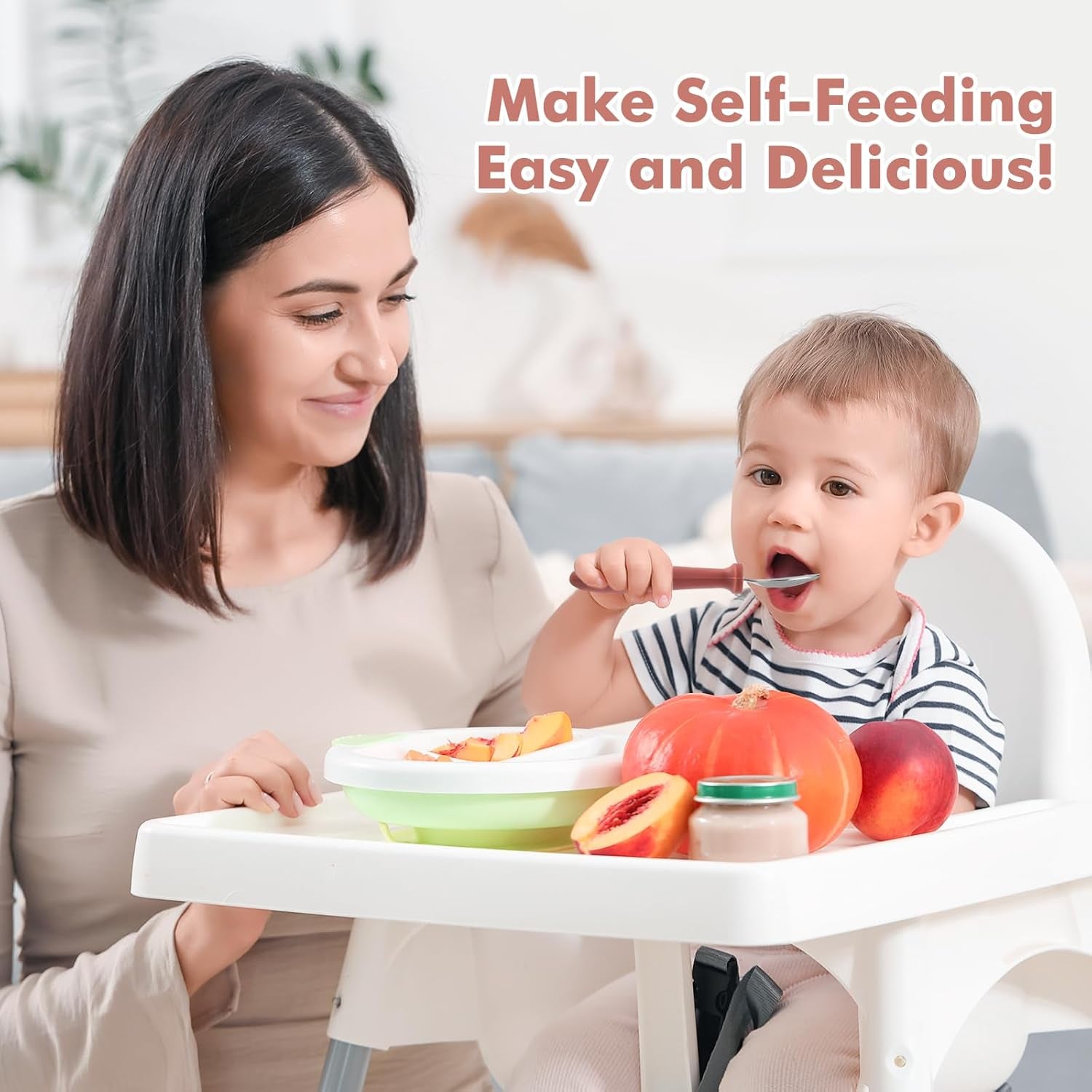 8-Piece Toddler Spoon Set - Safe and Durable Silicone Handle Utensils for Self-Feeding, Made from Food-Grade 18/8 Stainless Steel, Dishwasher Safe with Anti-Choke Design