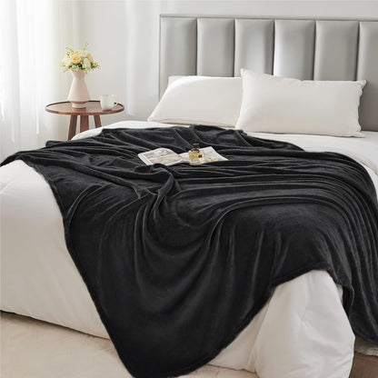 2 Pieces Fleece Blankets (Black, Solid & Checekered, 50"X60"), Luxury Plush Cozy Fuzzy Blankets